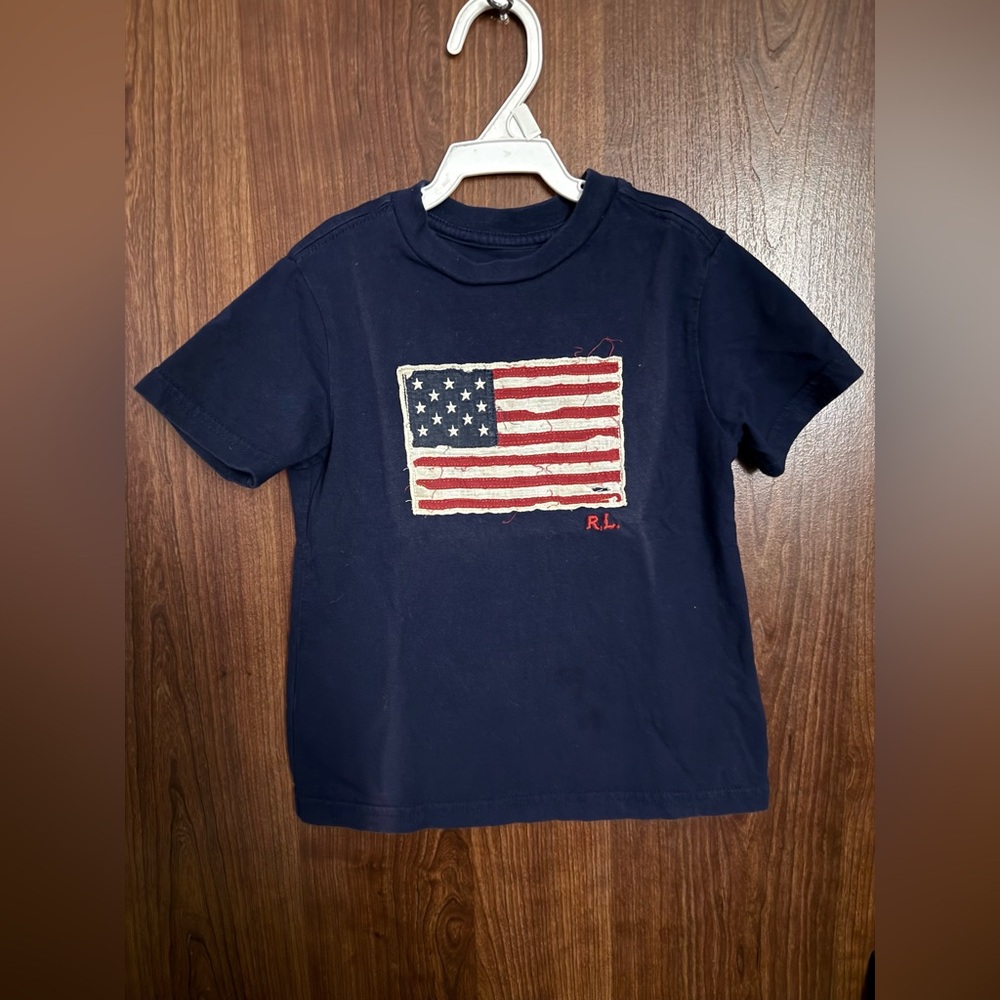 EUC Polo Ralph Lauren Navy Blue Kids Tee with Flag Design